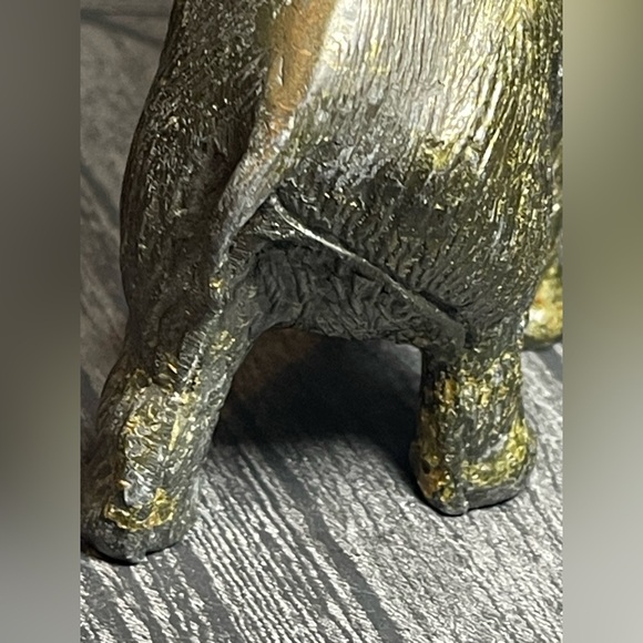Vintage Cast Metal Black Gold Bronze Elephant Trunk Up Signed by Artist M - Picture 9 of 13